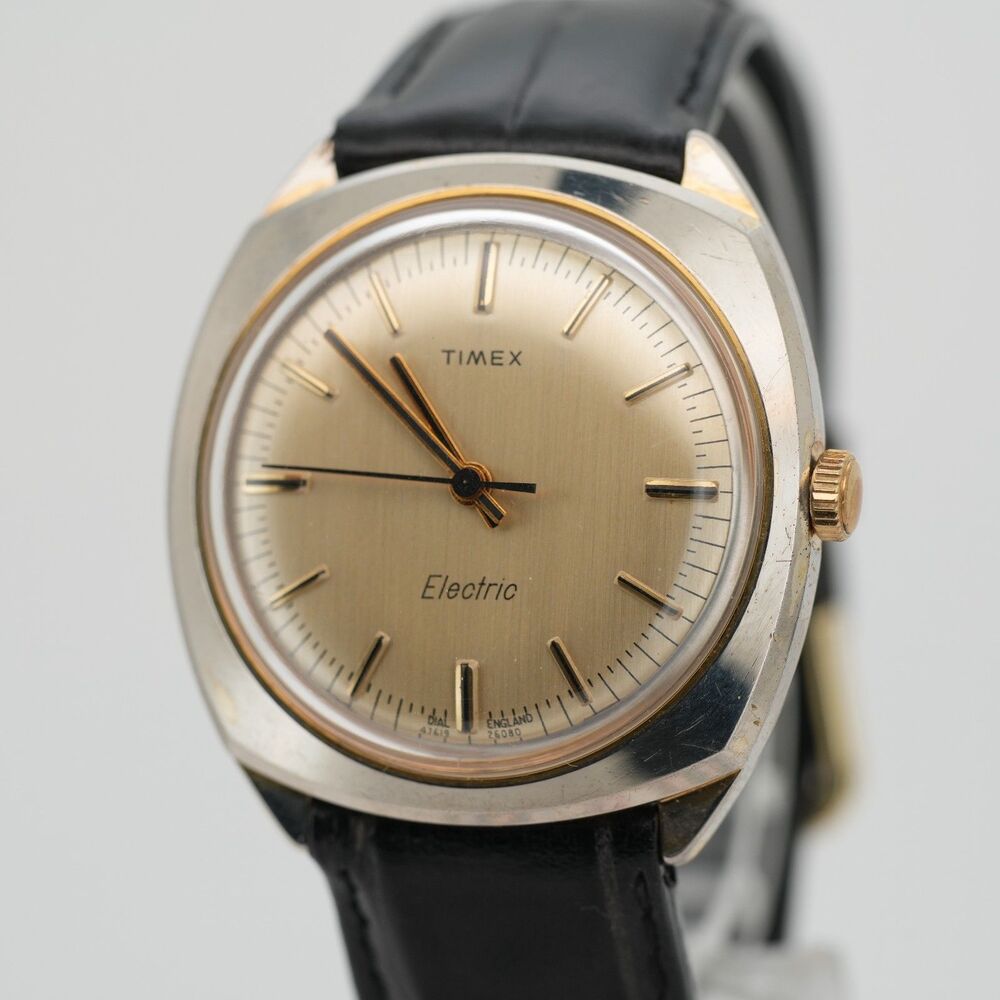 Vintage 1980 Timex Electric Watch Custom Two Tone Stripped Bezel 35mm Running
